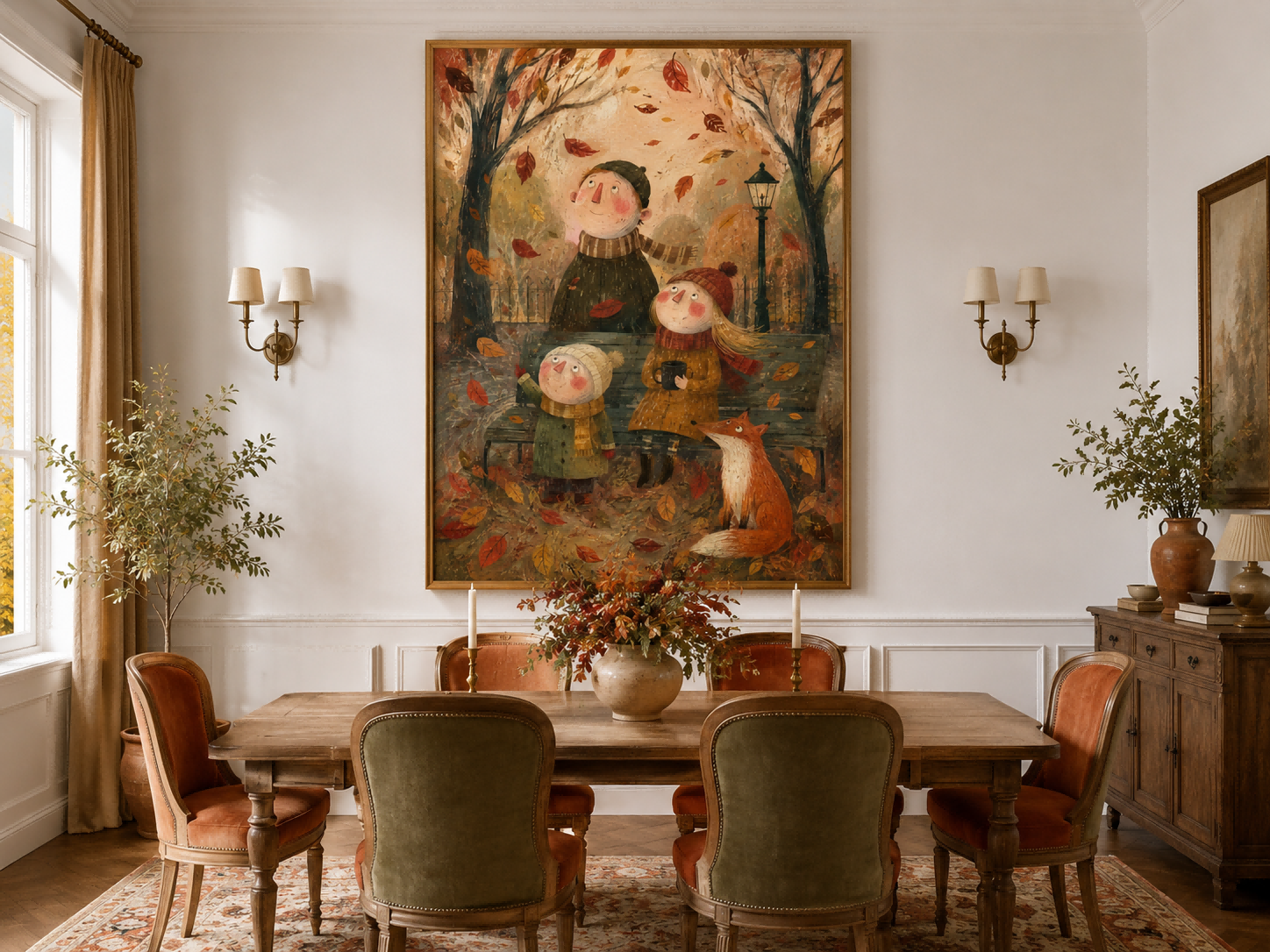 Family In Autumn Park Hand-Painted Canvas Wall Art