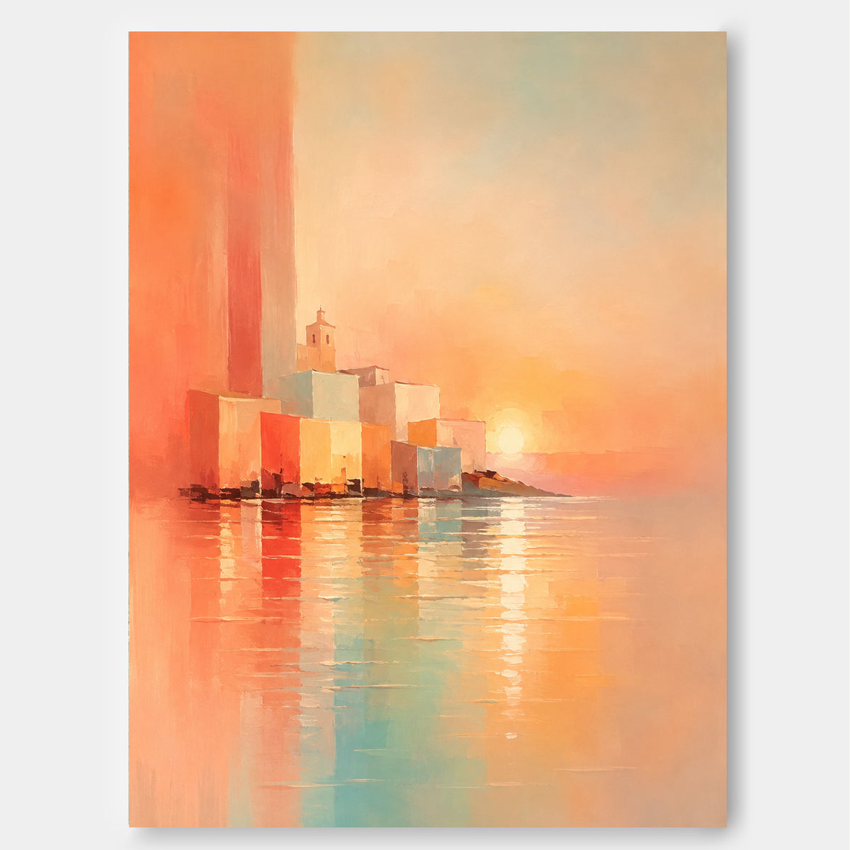 Modern Romantic Impressionist Painting With Textured Sunset Glow