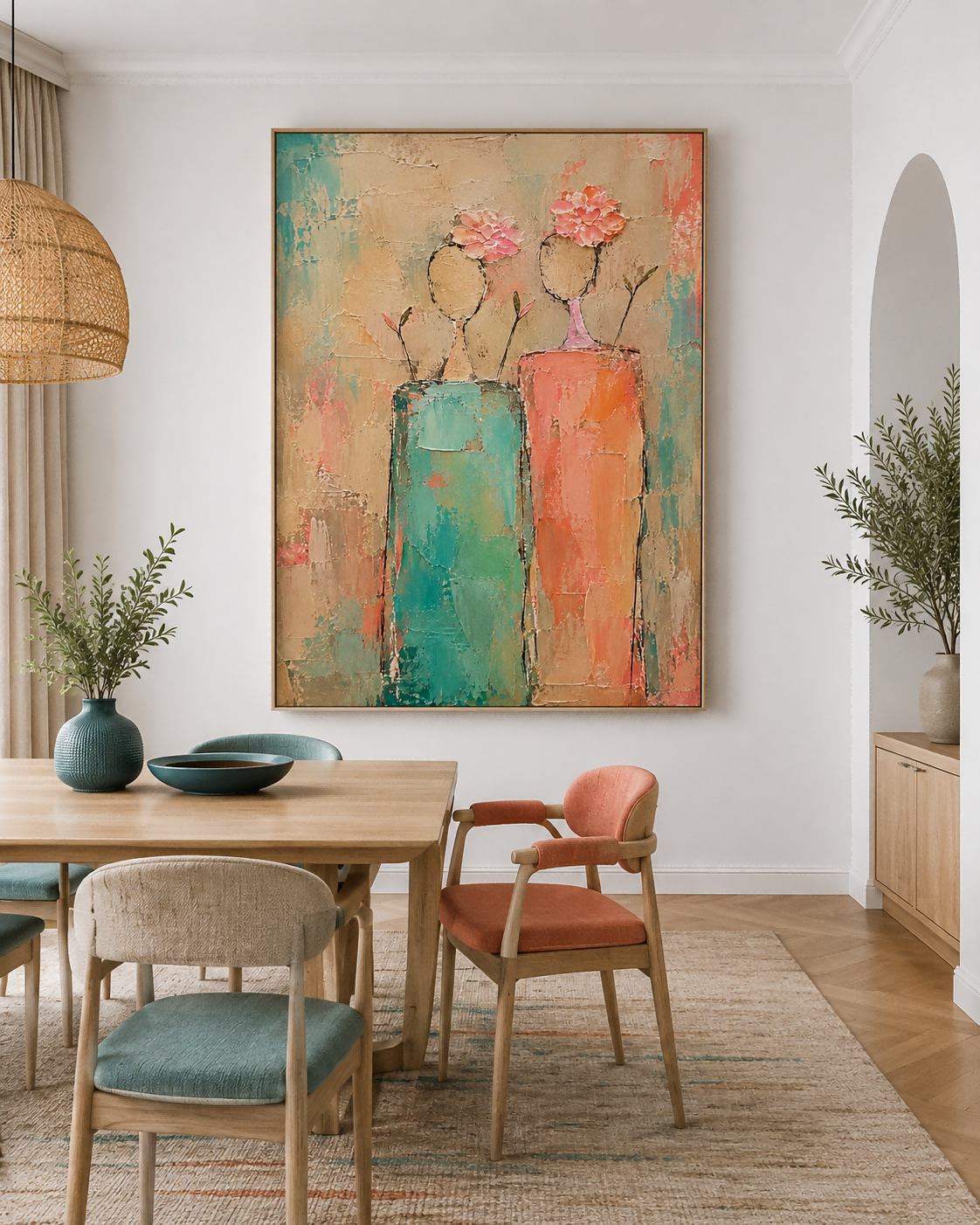Abstract Floral Women Canvas Painting Hand-Painted Modern Art With Impasto Texture Modern Impasto Oil Painting Abstract Ladies With Flowers For Contemporary Home Decor