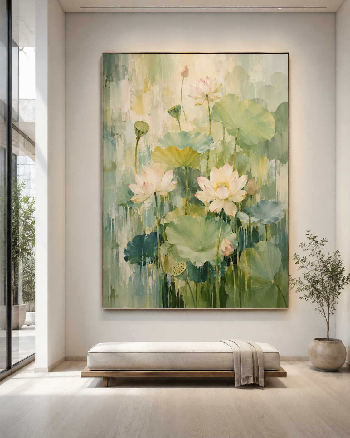 Impasto Abstract Lotus Art Trendy Luxury Wall Decor Handmade Canvas Painting