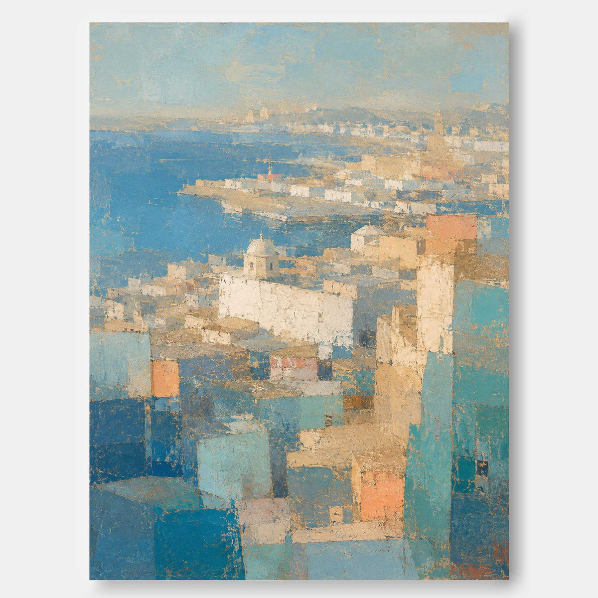 Modern Textured Canvas Art With Mediterranean Coastal Aesthetic