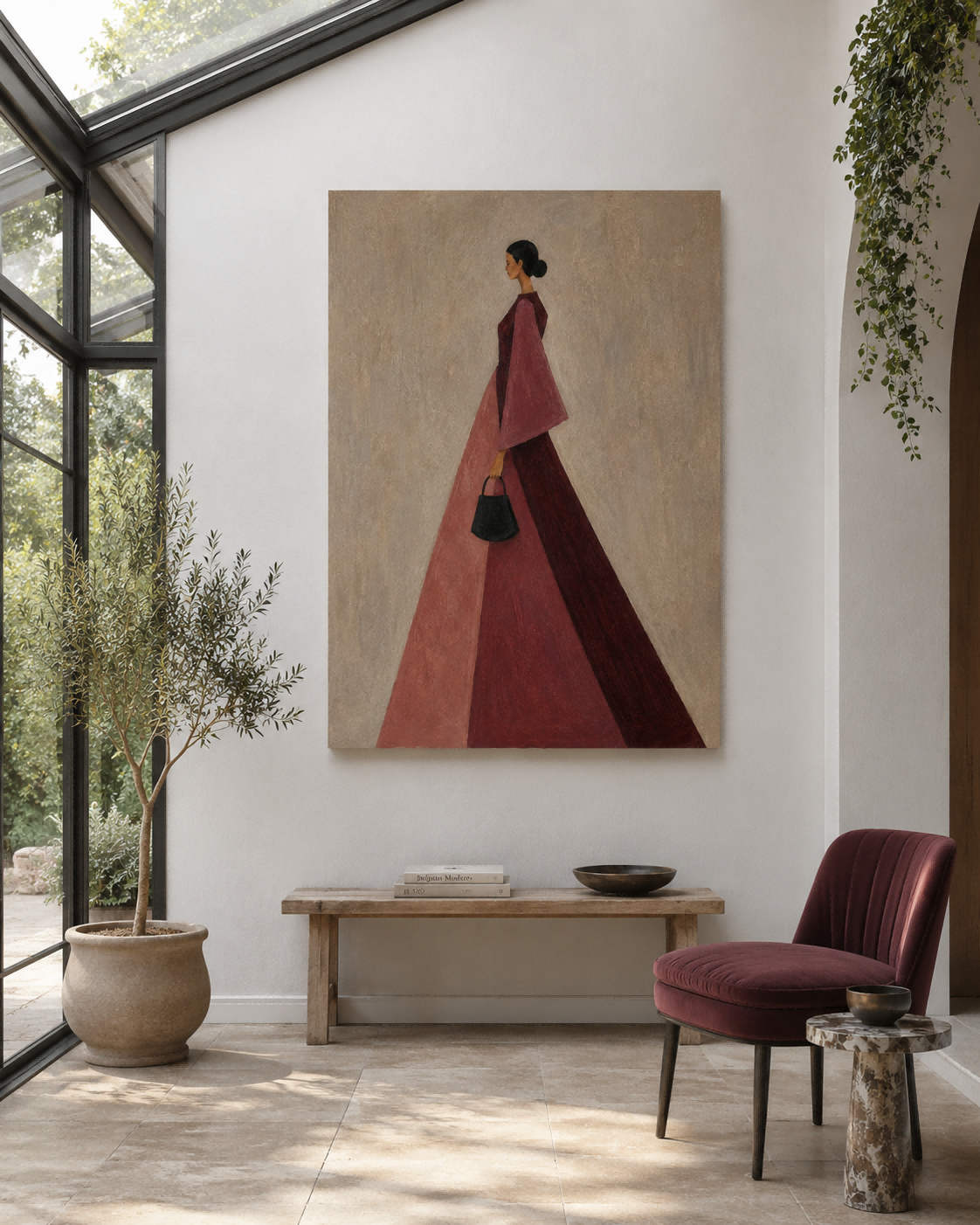 Abstract Woman In Red Gown Hand-Painted Canvas Art For Modern Home