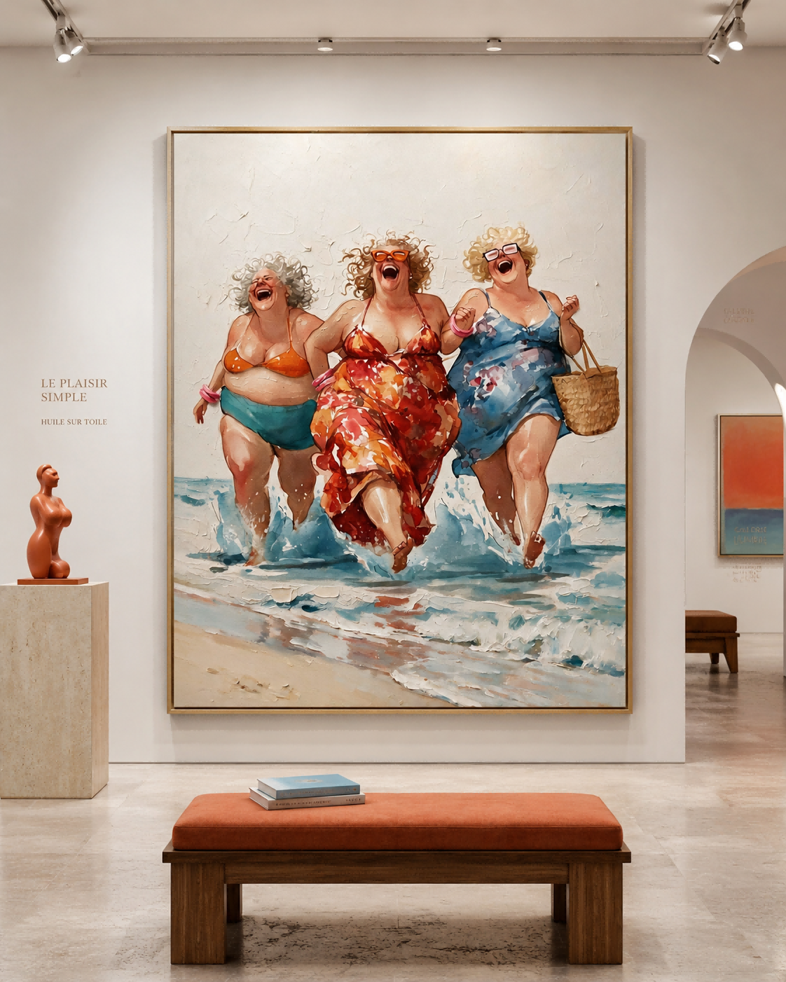 Vibrant Beach Friends Painting With Expressive Brushwork For Living Room Decor