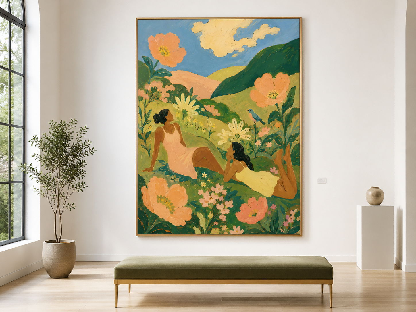 Women In Giant Flower Field Hand-Painted Canvas Art