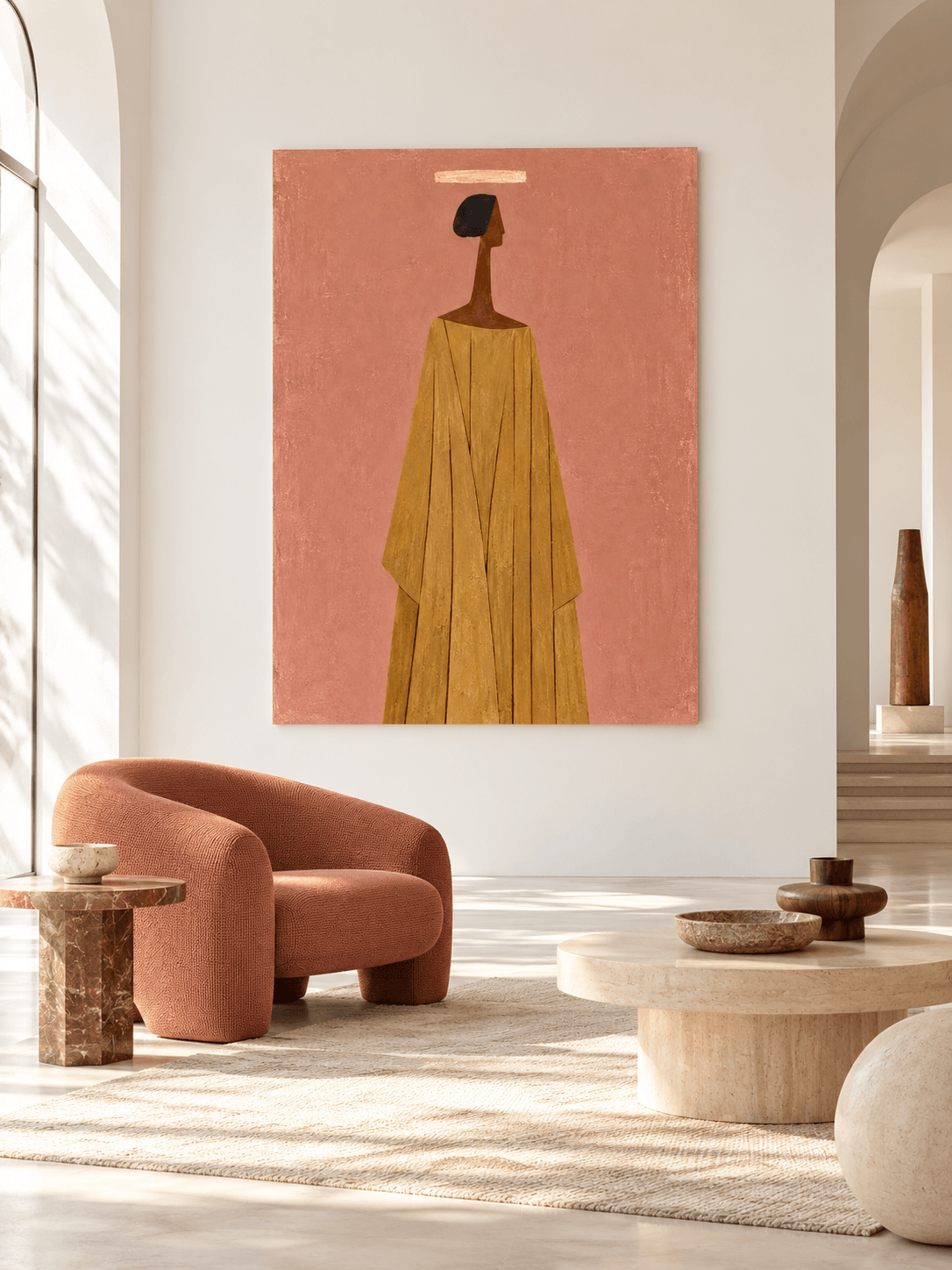Minimalist Geometric Abstract Painting With Wabi-Sabi Aesthetic Appeal