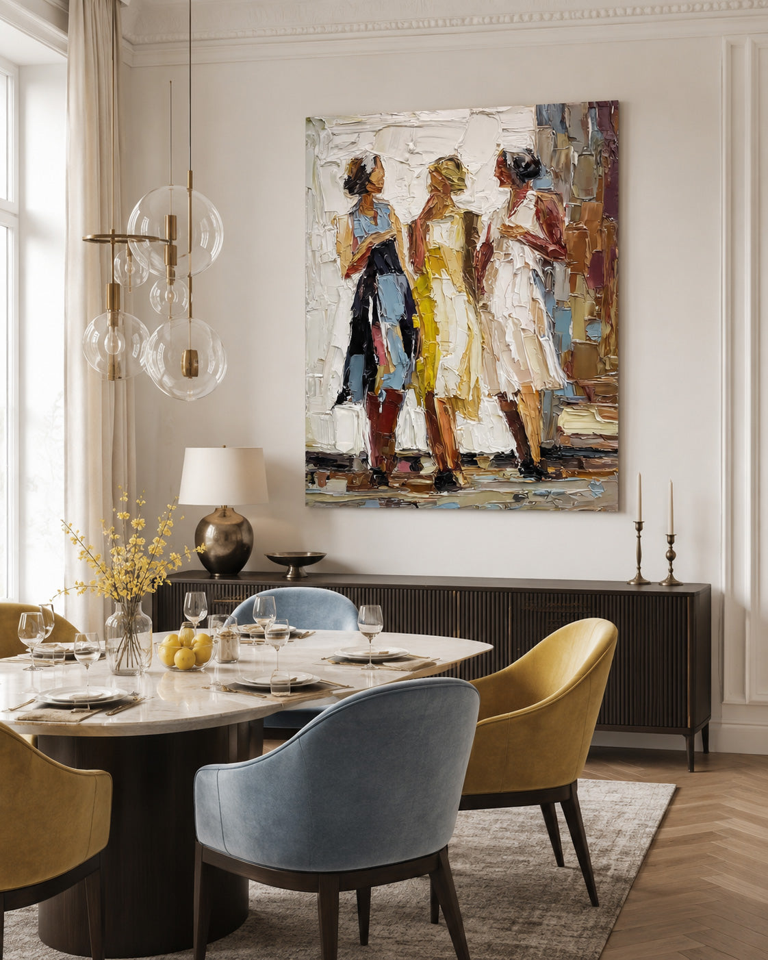 Textured Women Painting With Bold Palette Knife Strokes For Modern Living Room Wall Decor