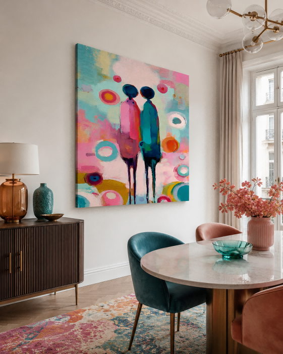 Romantic Wall Art Decor Abstract Pink And Teal Painting For Bedroom Or Lounge