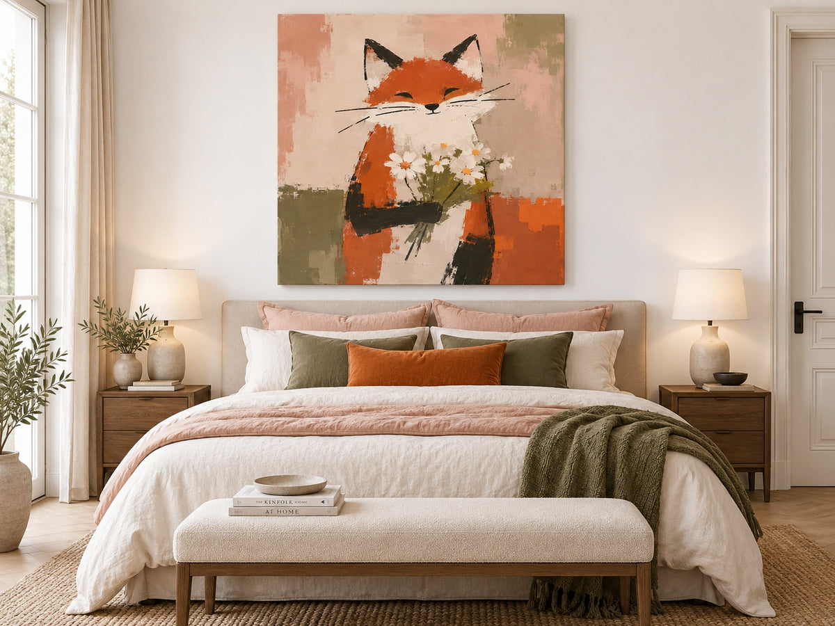 Minimalist Textured Fox Painting In Pastoral Style For Modern Homes