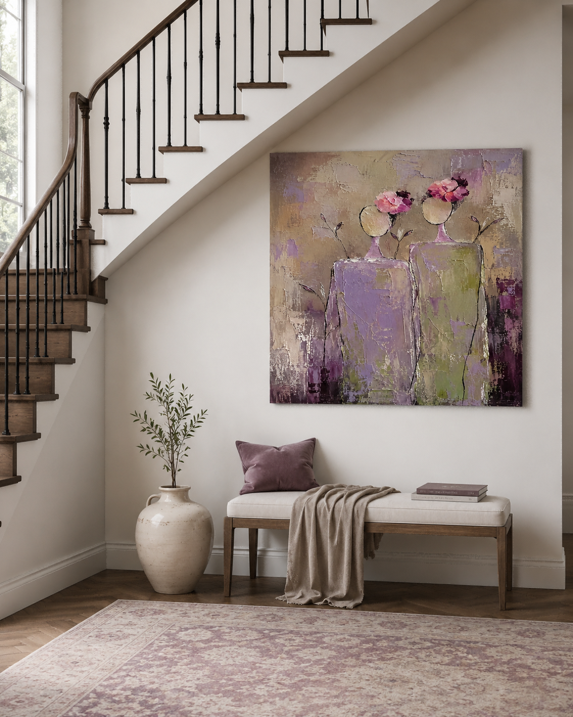 Modern Impasto Abstract Art Handmade Canvas With Floral Motifs