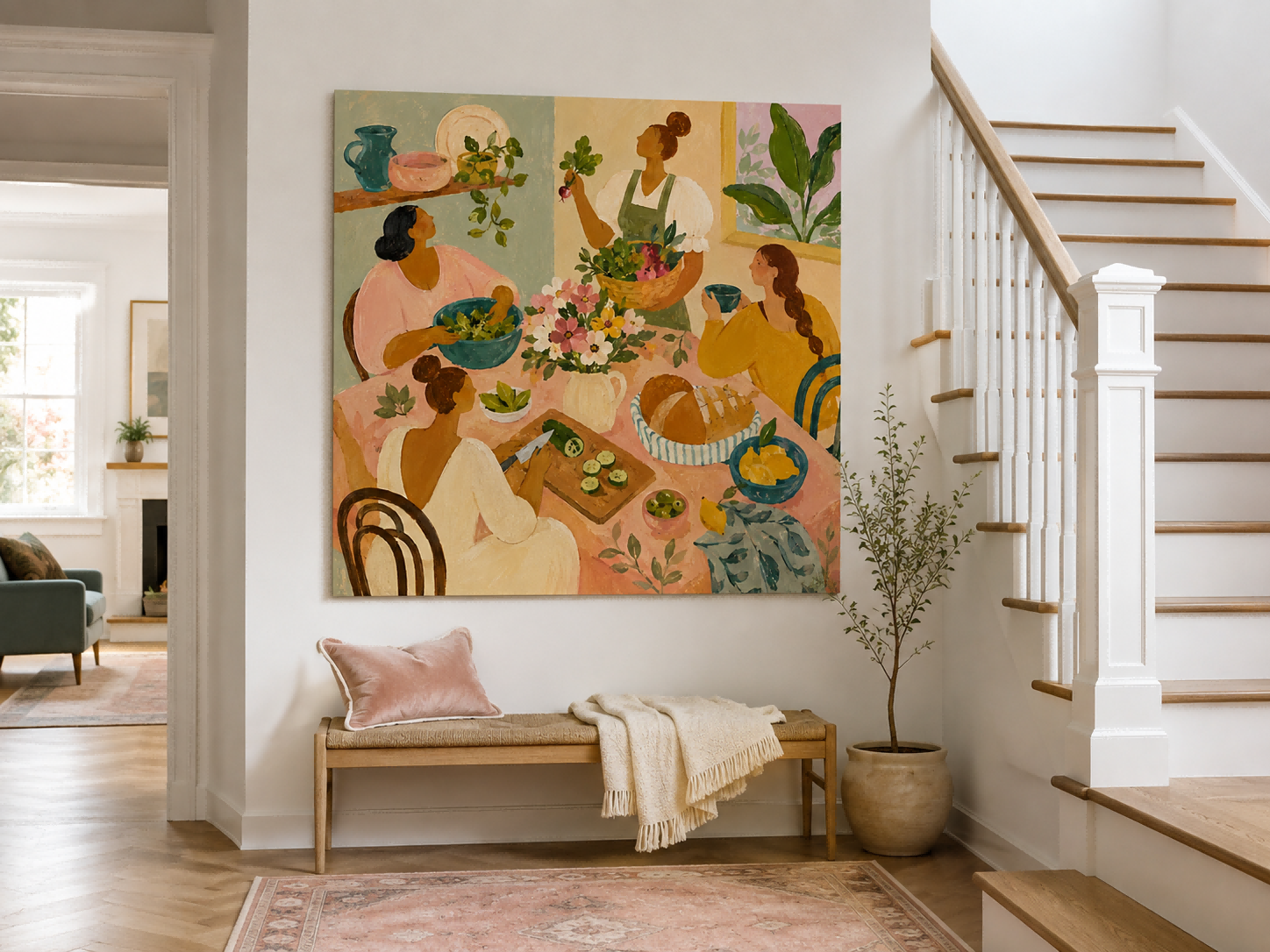 Art Deco Dining Room Wall Art Colorful Women Gathering Canvas Painting