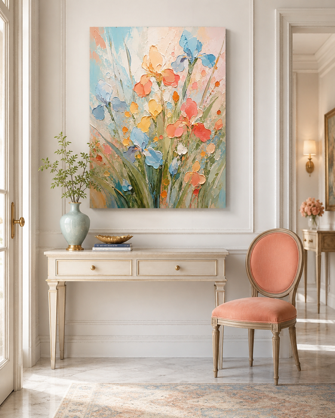 Hand-Painted Abstract Iris Flower Canvas Art With Thick Texture