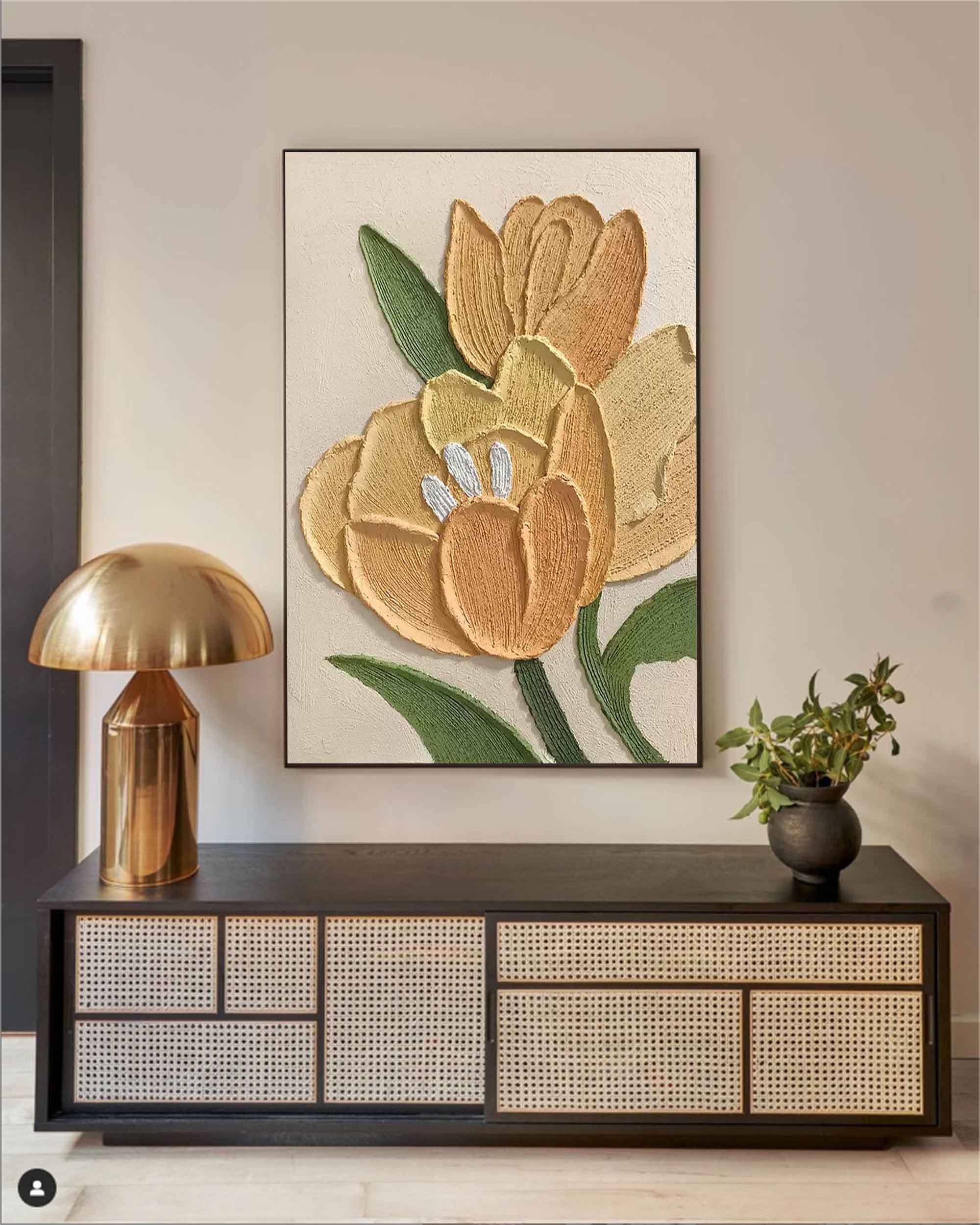 Warm Yellow Modern Floral Oil Painting On Canvas Large Textured Floral Acrylic Painting Original Flower Wall Art Home Decor