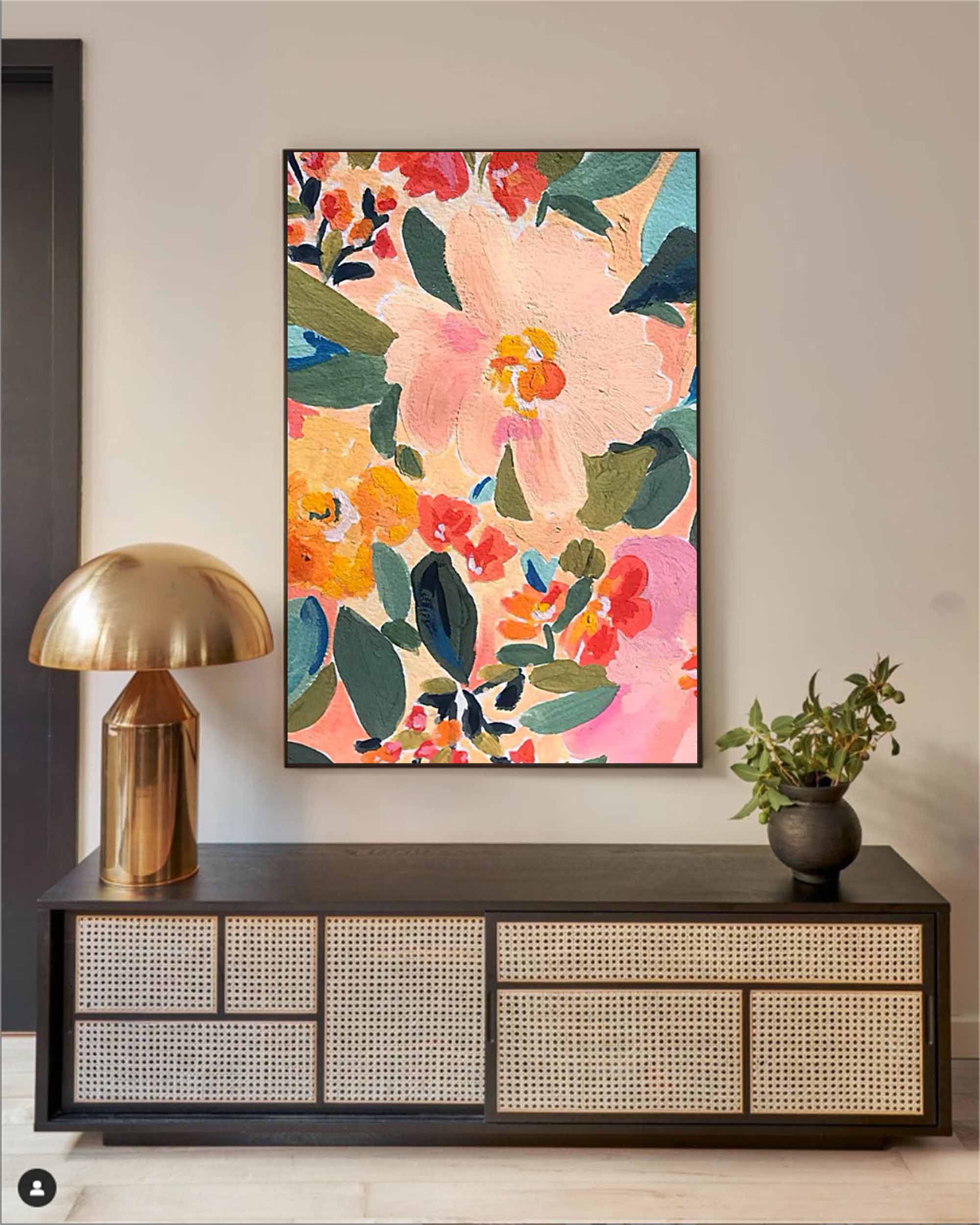 Original Colorful Flowers Acrylic Painting On Canvas Large Colorful Flowers Wall Art Modern Oil Painting Living Room Home Decor Gift