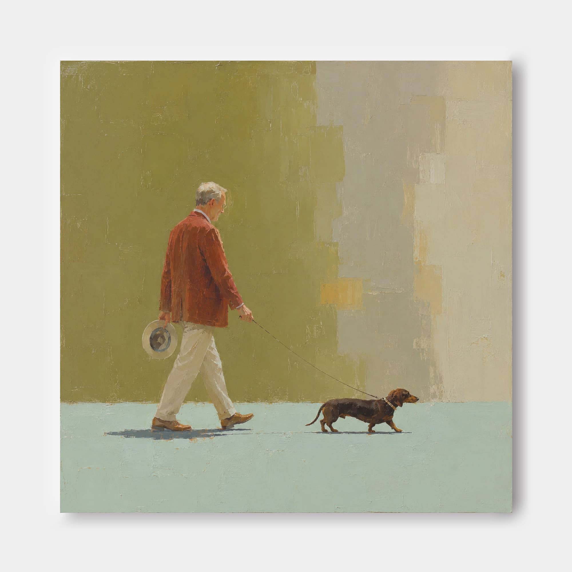 Classic Modern Figurative Art Oil Painting Of Gentleman With Pet