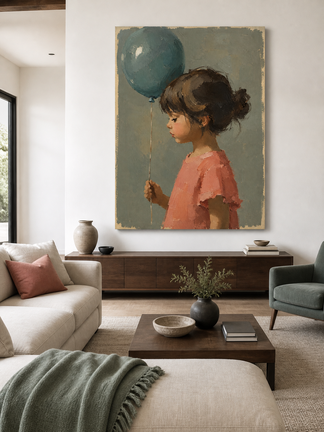 Modern Naive Art Painting With Textured Grey Background And Pink Tones