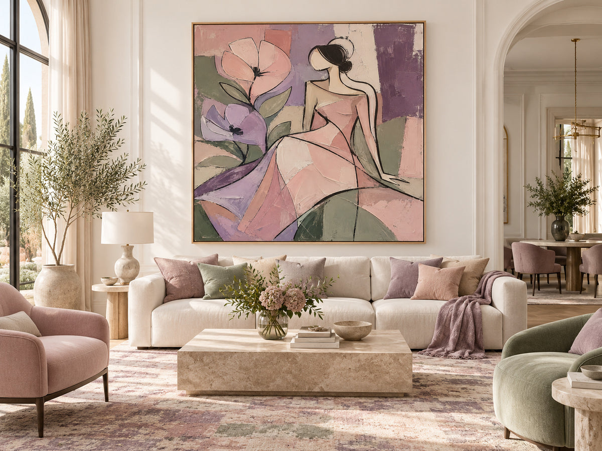 Cubist Style Hand-Painted Art With Romantic Minimalist Aesthetic