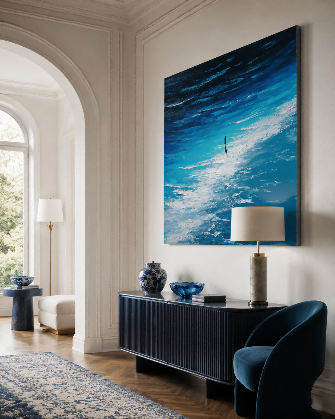 Abstract People Painting In Deep Sea Setting With Rich Texture For Lounge Wall Art