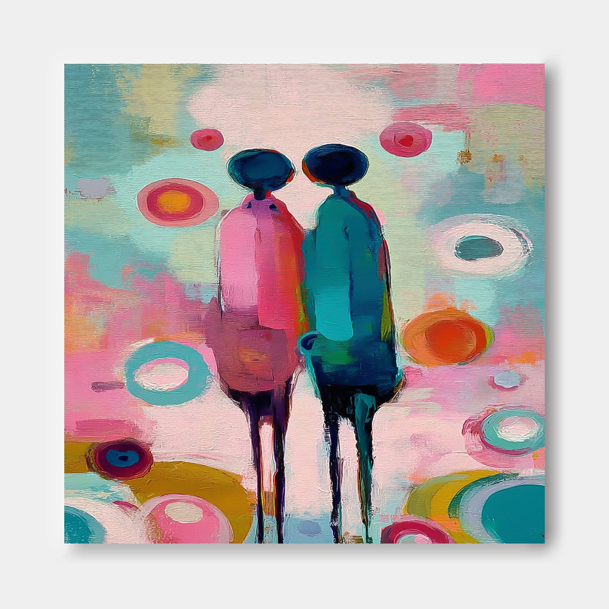 Romantic Wall Art Decor Abstract Pink And Teal Painting For Bedroom Or Lounge