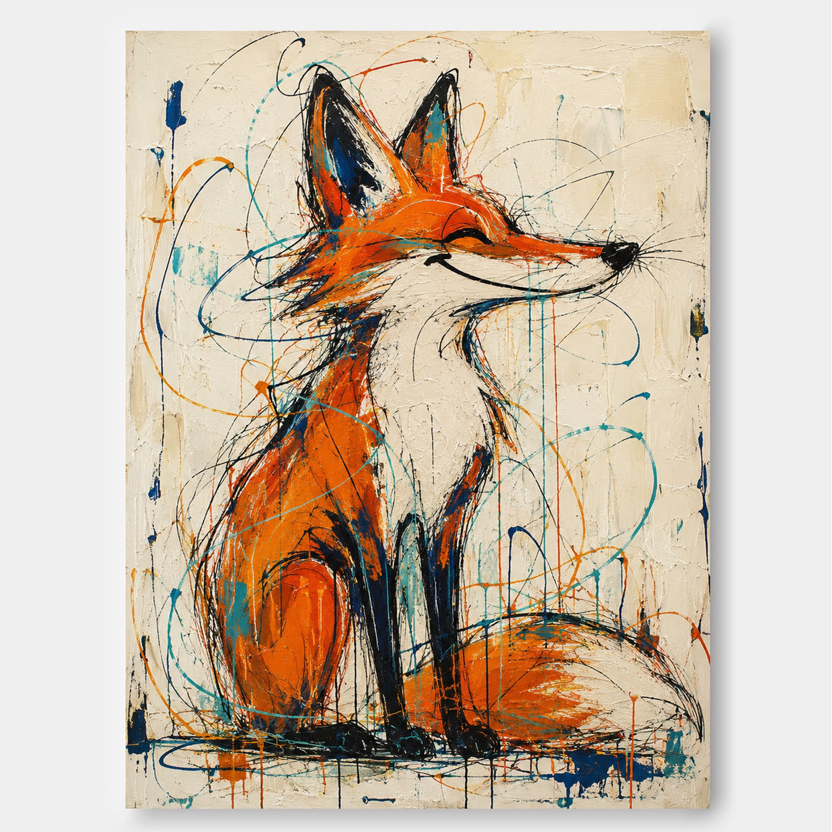 Vibrant Abstract Fox Art With Blue And Orange Contrast
