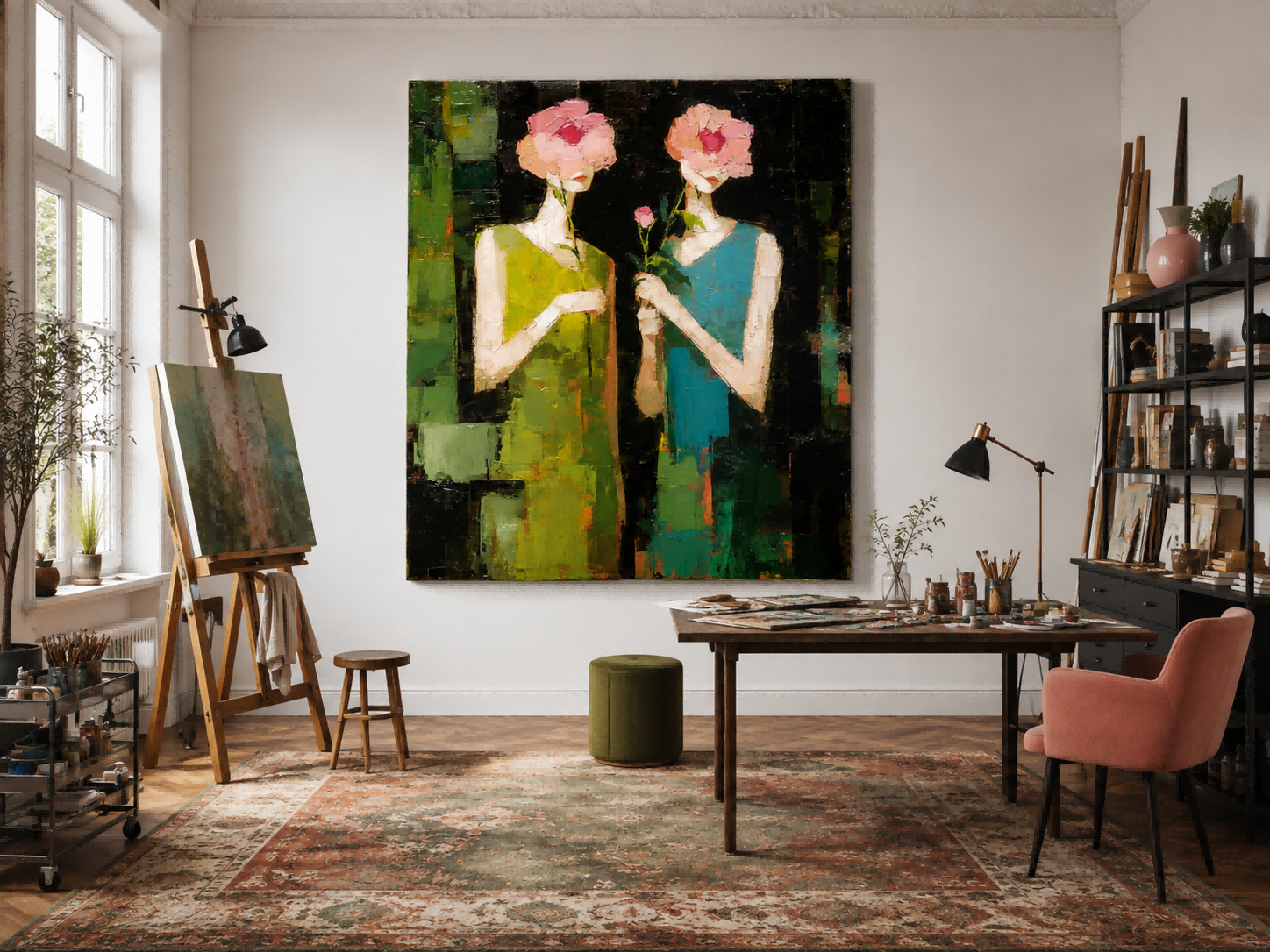Vintage Floral Portrait Art With Expressive Brushwork For Chic Living Room Decor