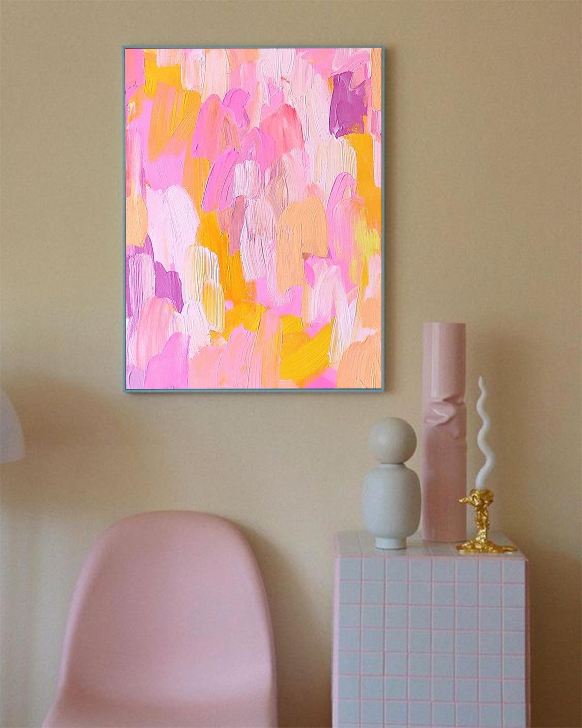 Bright Pink Abstract Oil Painting On Canvas Modern Texture Wall Art Large Colorful Original Knife Painting Home Decor