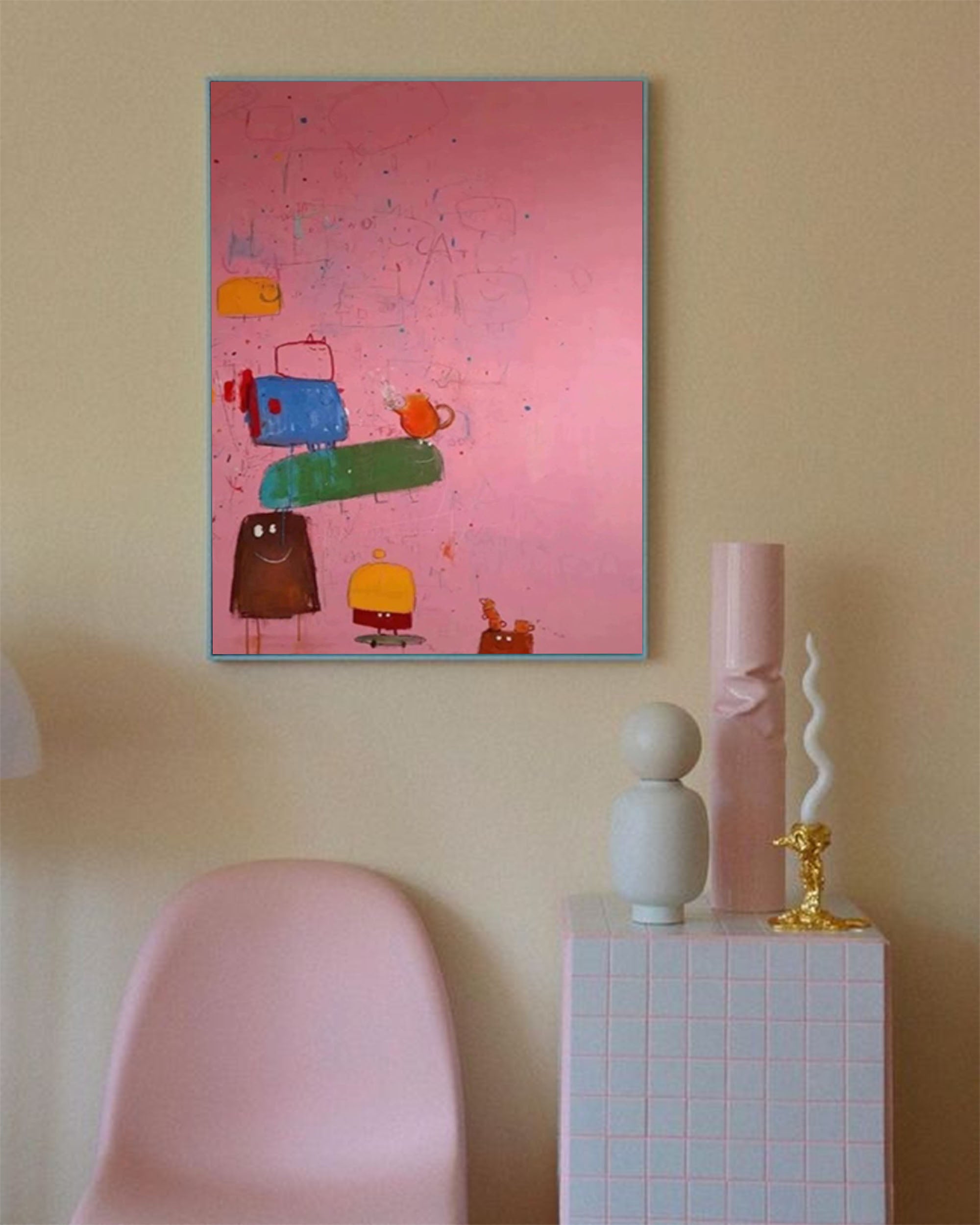 Pink Graffiti Abstract Wall Art Canvas Large Modern Original Acrylic Painting Kids Room Decor