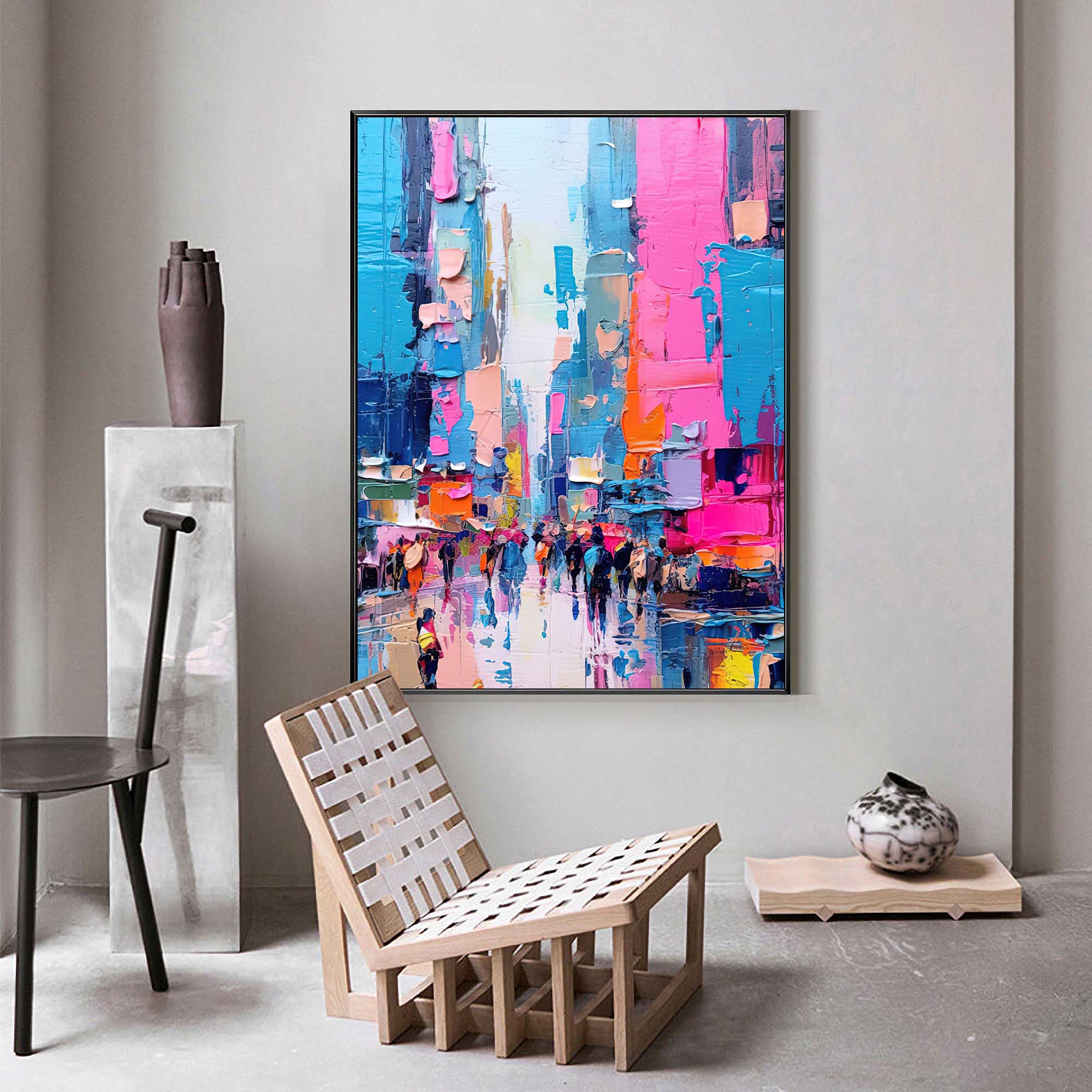 Large Cityscape Oil Painting On Canvas Original Abstract Urban Scene Art Modern Colorful Wall Art Living Room