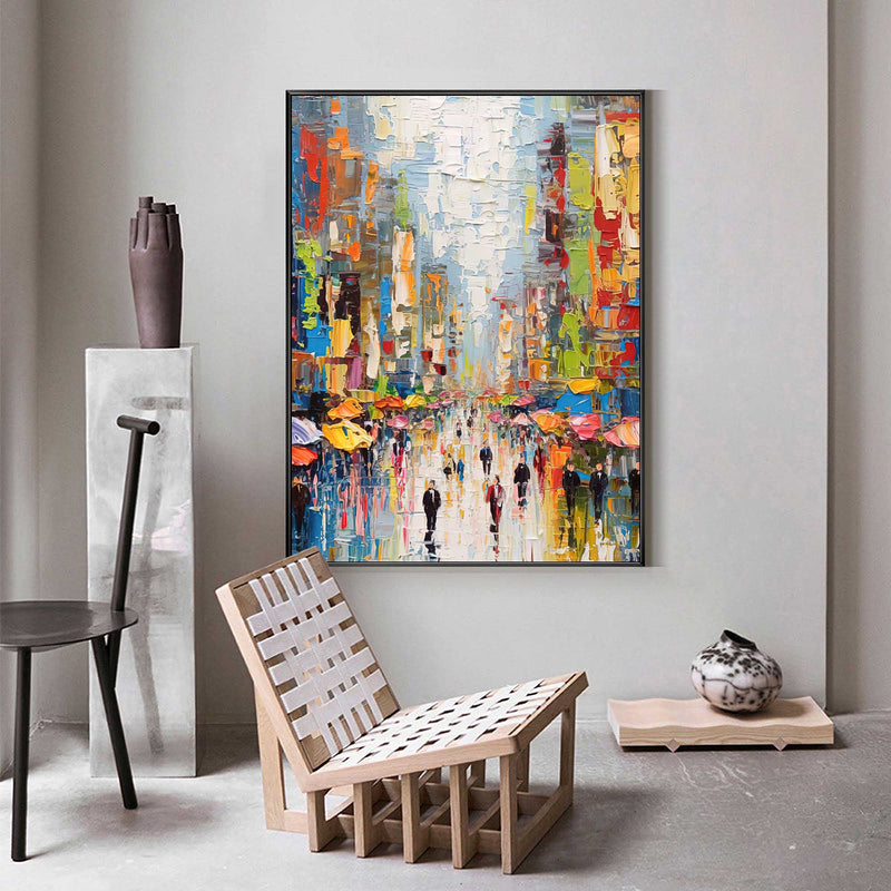 Original Modern Cityscape Oil Painting On Canvas Abstract Urban Scene Art Large Colorful Wall Art Home Decor