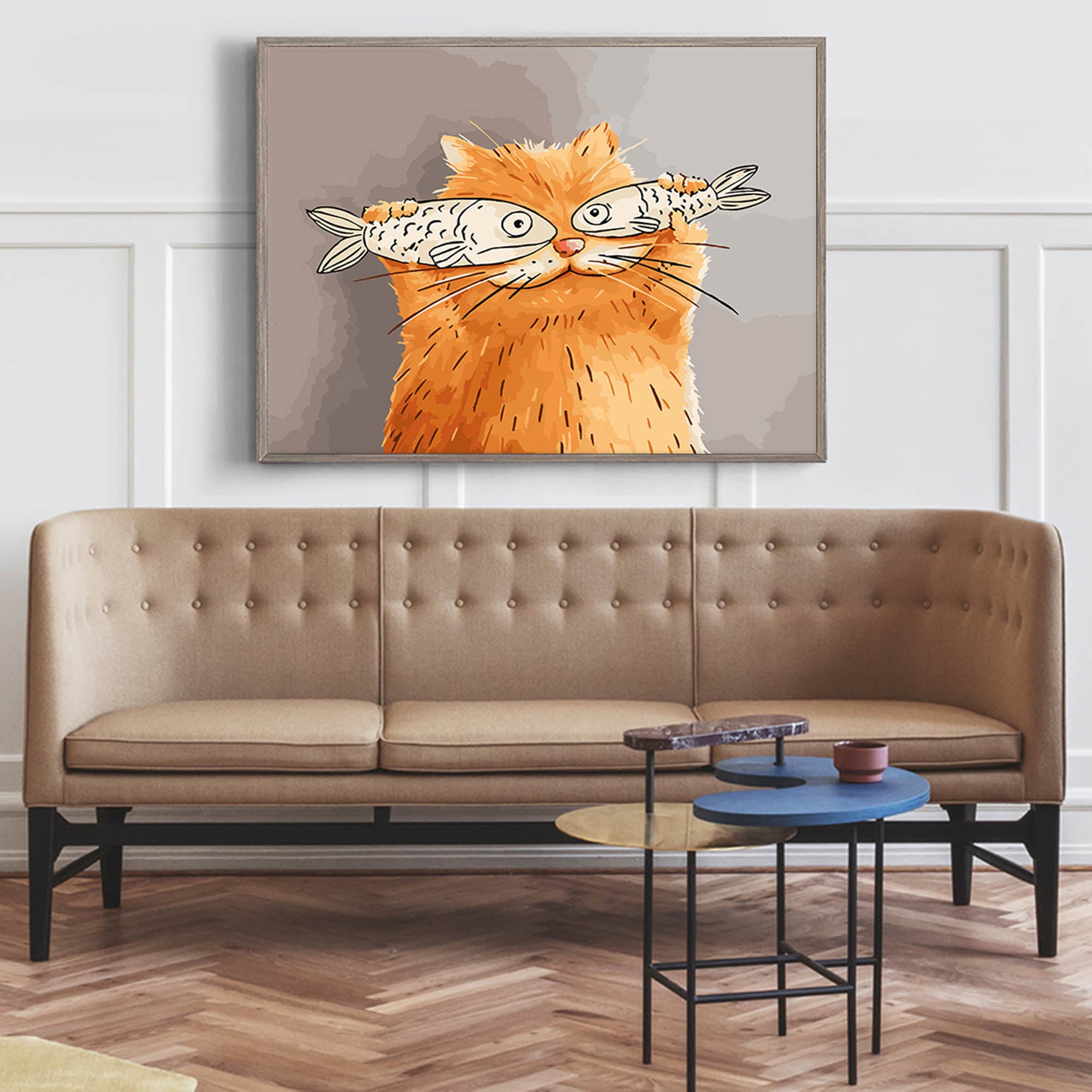 Modern Abstract Animal Oil Painting On Canvas Cute Cats Painting Wall Art Living Room Decor