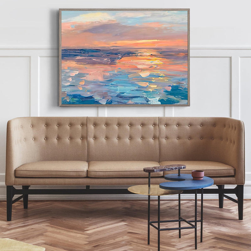 Sunset Oil Painting On Canvas Original Wall Art Abstract Sea Landscape Painting Living Room Decor