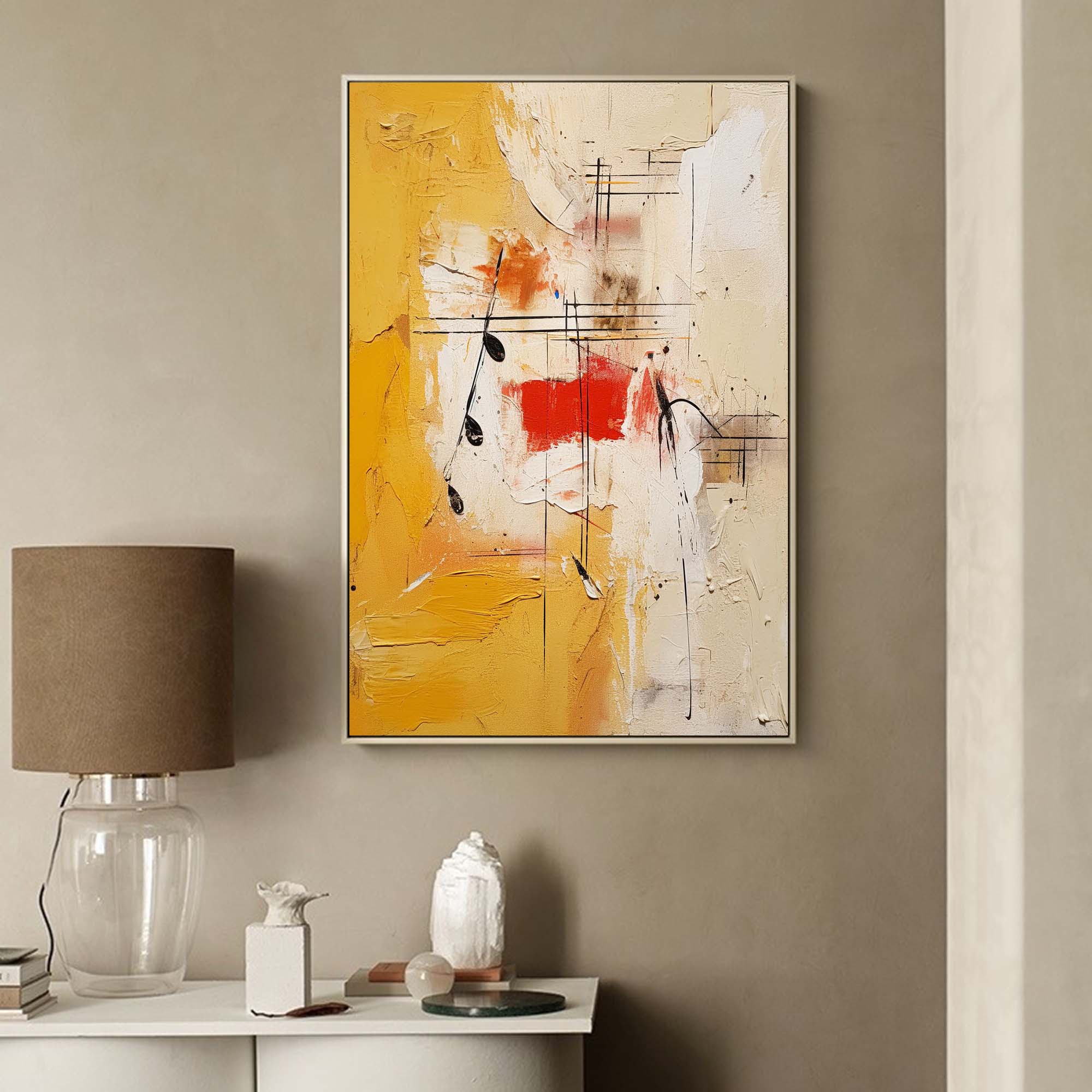 Original Musical Note Abstract Wall Art Bright Modern Textured Oil Painting Canvas Large Yellow Oil Painting Living Room Decor