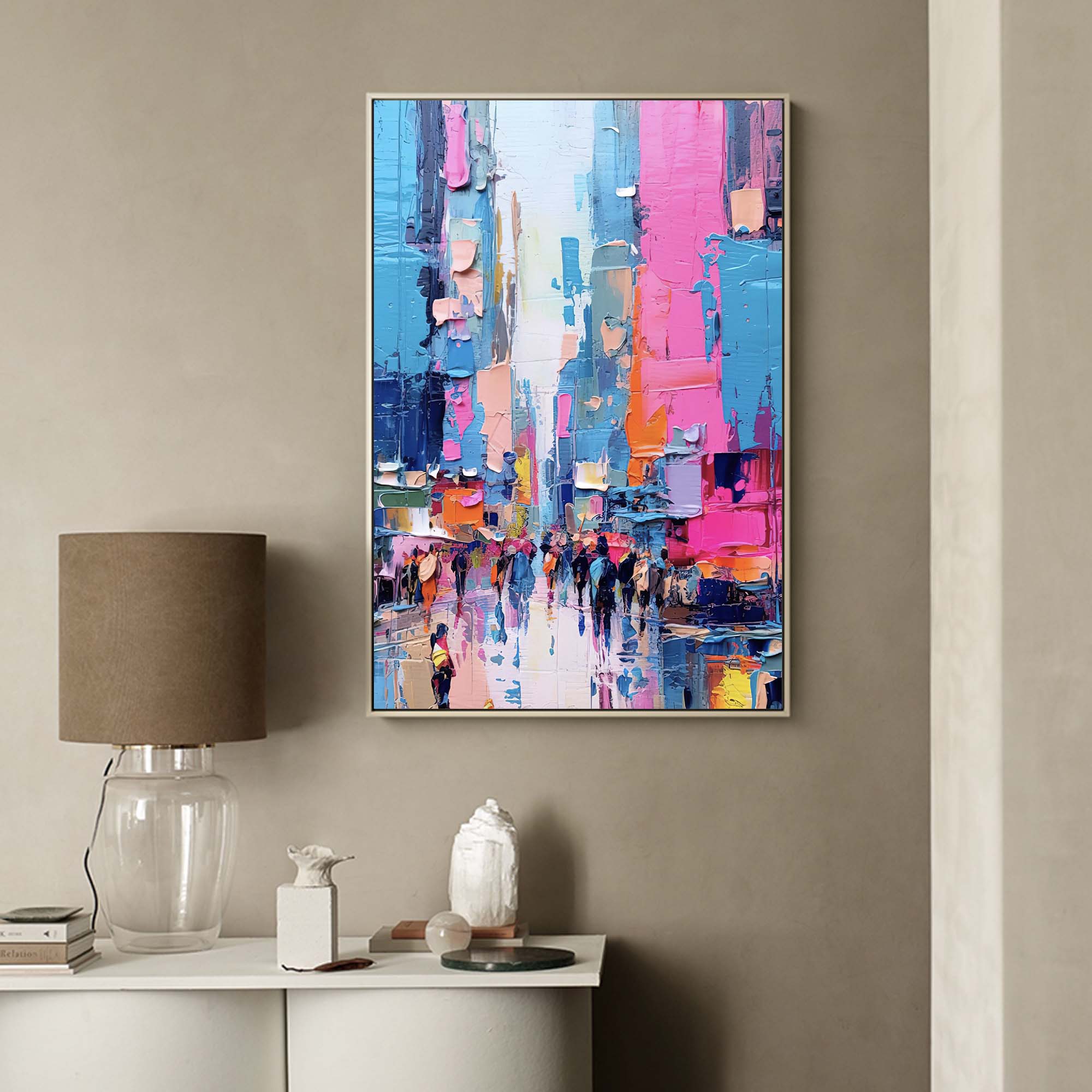 Large Cityscape Oil Painting On Canvas Original Abstract Urban Scene Art Modern Colorful Wall Art Living Room