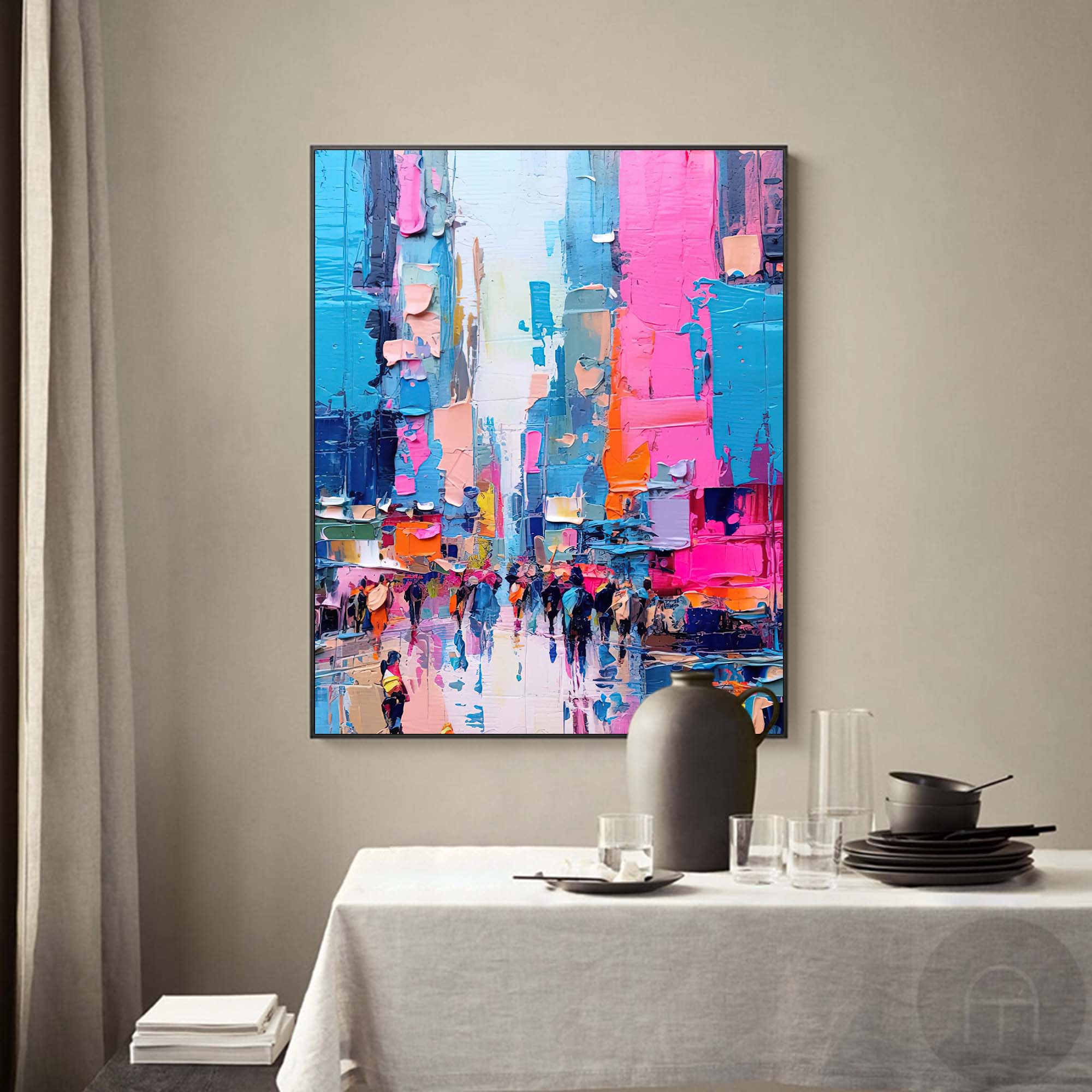 Large Cityscape Oil Painting On Canvas Original Abstract Urban Scene Art Modern Colorful Wall Art Living Room