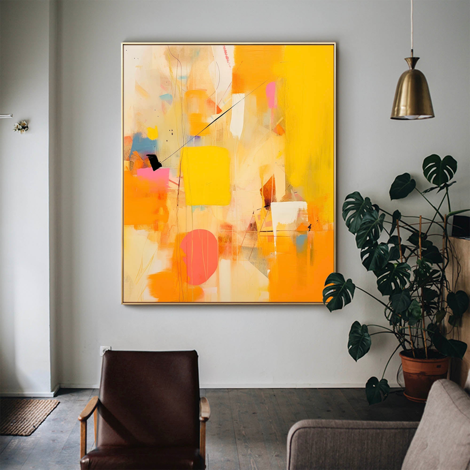 Original Acrylic Painting on Canvas Large Abstract Wall Art Modern Vibrant Yellow Oil Painting for Home Decor