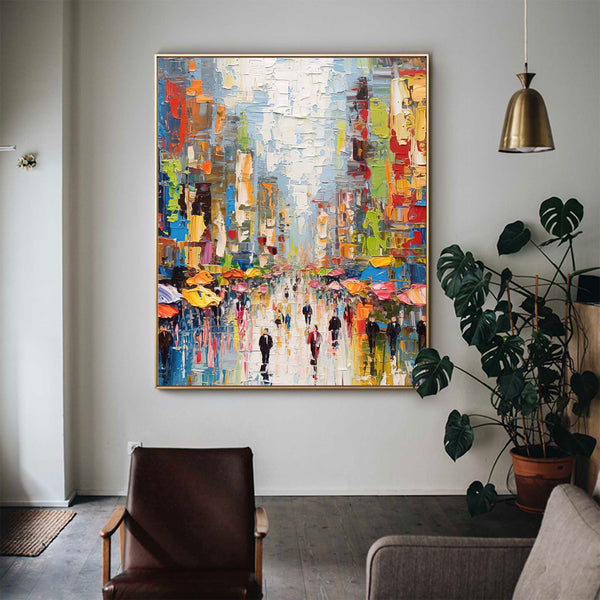 Original Modern Cityscape Oil Painting On Canvas Abstract Urban Scene Art Large Colorful Wall Art Home Decor