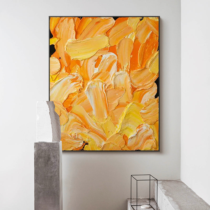 Large Original Knife Painting Yellow Abstract Texture Oil Painting On Canvas Living Room Modern Wall Art Gift