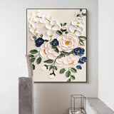Bright white Modern Floral Oil Painting On Canvas Large Textured Floral Acrylic Painting Original Flower Wall Art Home Decor