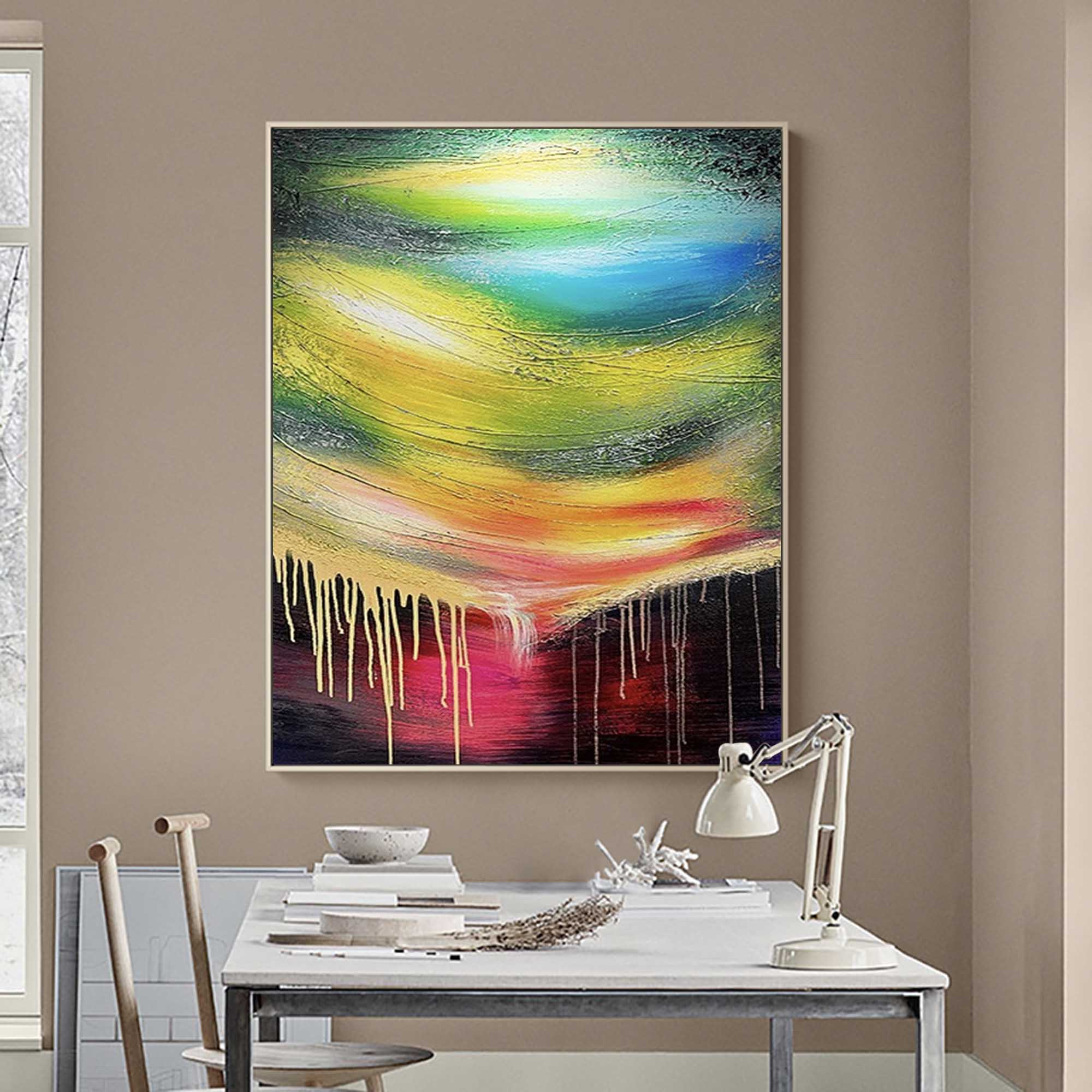 Original Colorful Aurora Canvas Oil Painting Abstract Meteor Wall Art Hand Painted Starry Sky Bedroom Decor 