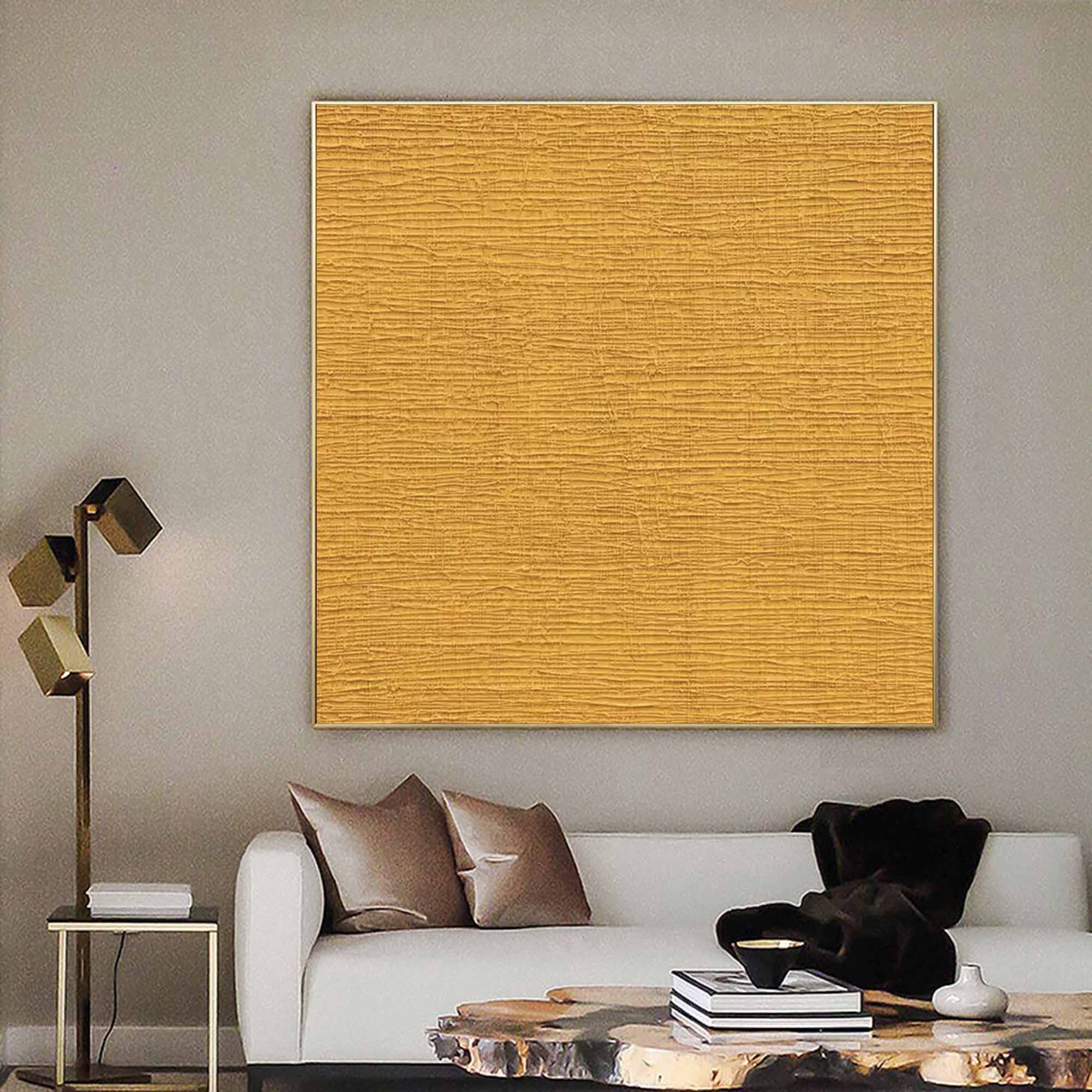 Large Texture Wall Art Modern Yellow Abstract Acrylic Painting on Canvas Original Minimalist Art for Living Room