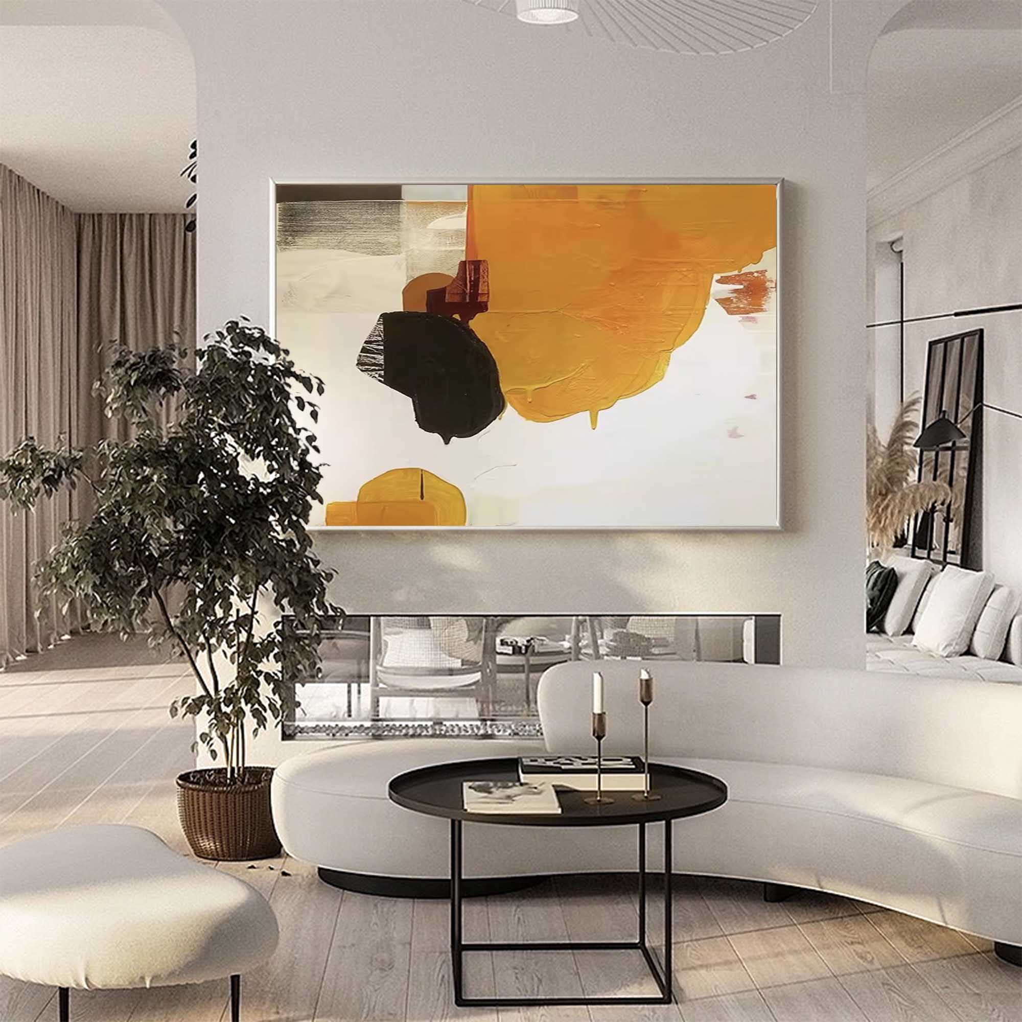 Modern Abstract Oil Painting On Canvas Large Yellow Wall Art Original Oil Painting Home Decor