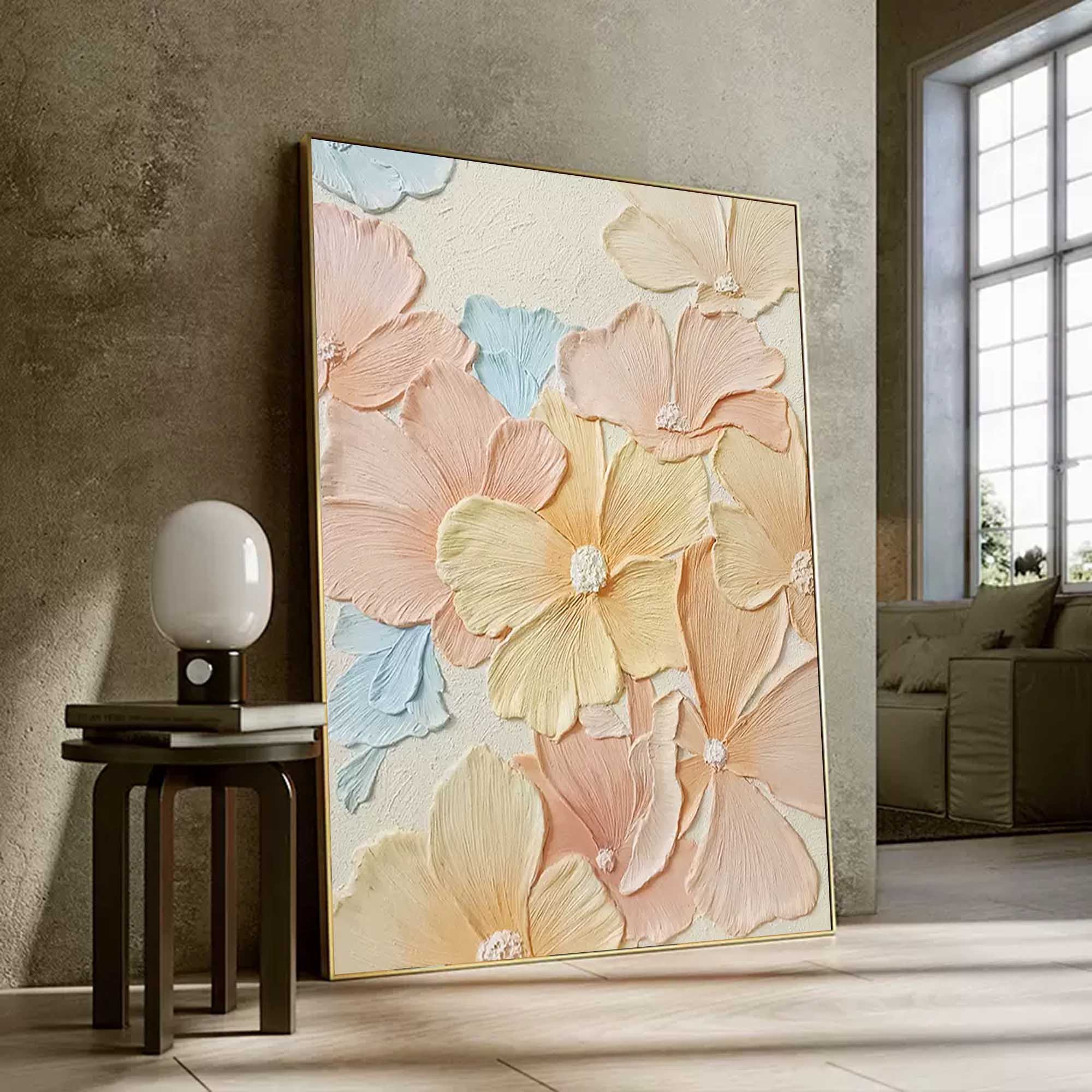 Original Bright Color Flower Wall Art Large Textured Floral Acrylic Painting Modern White Floral Oil Painting On Canvas Home Decor