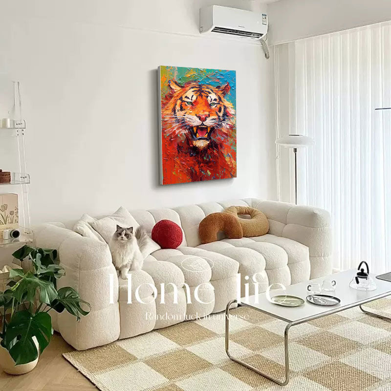 Texture Tiger Oil Painting Impressionist Tiger Canvas Wall Art Modern Animal Oil Painting Framed Living Room Decor