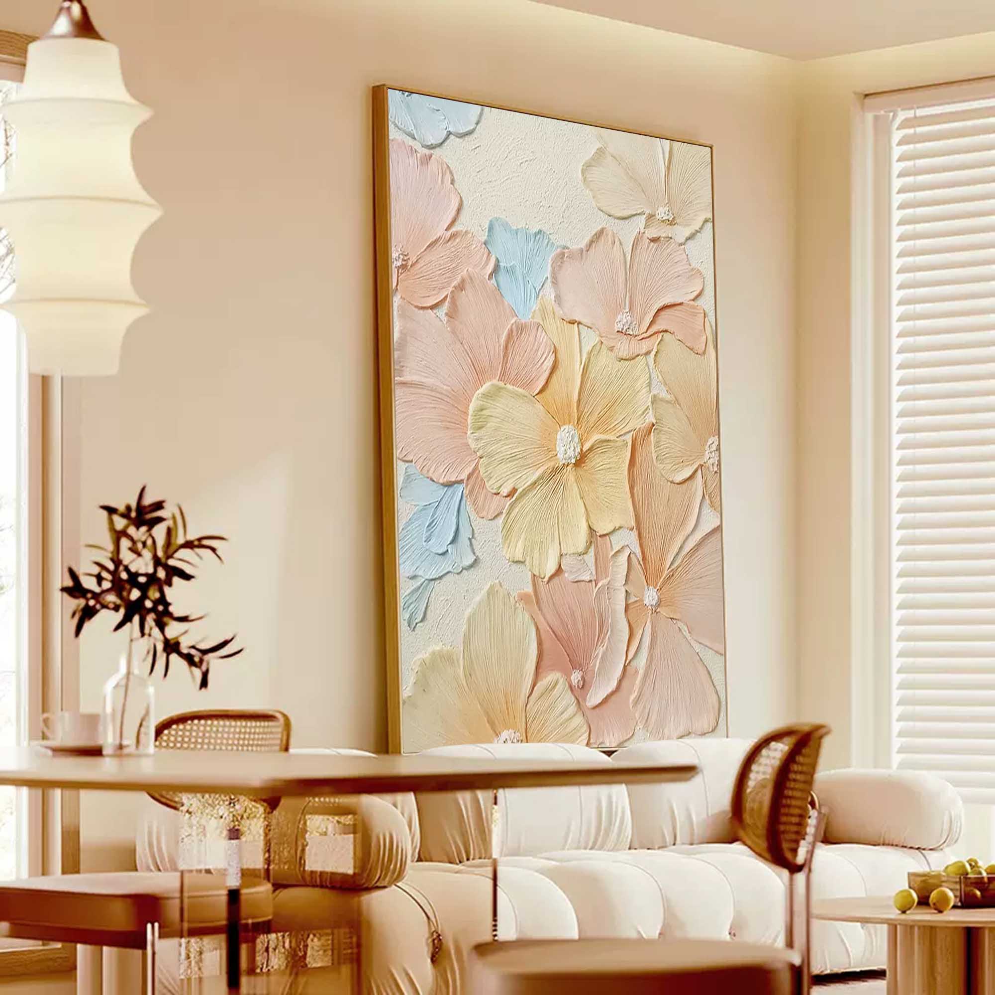 Original Bright Color Flower Wall Art Large Textured Floral Acrylic Painting Modern White Floral Oil Painting On Canvas Home Decor