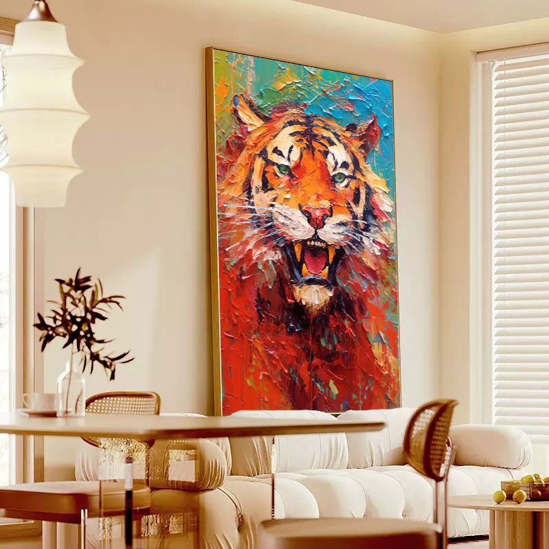 Texture Tiger Oil Painting Impressionist Tiger Canvas Wall Art Modern Animal Oil Painting Framed Living Room Decor