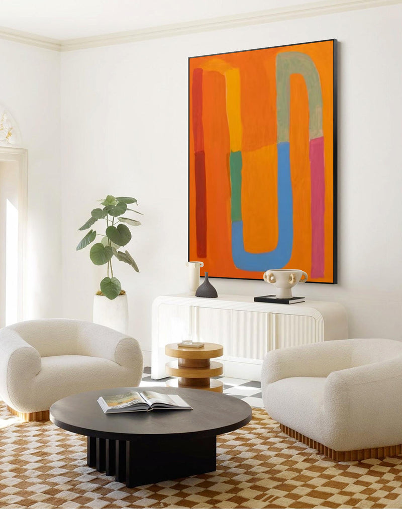 Orange Large Abstract Painting Colorful Canvas Original Colorful Painting Bright Wall Art Modern Wall Decor