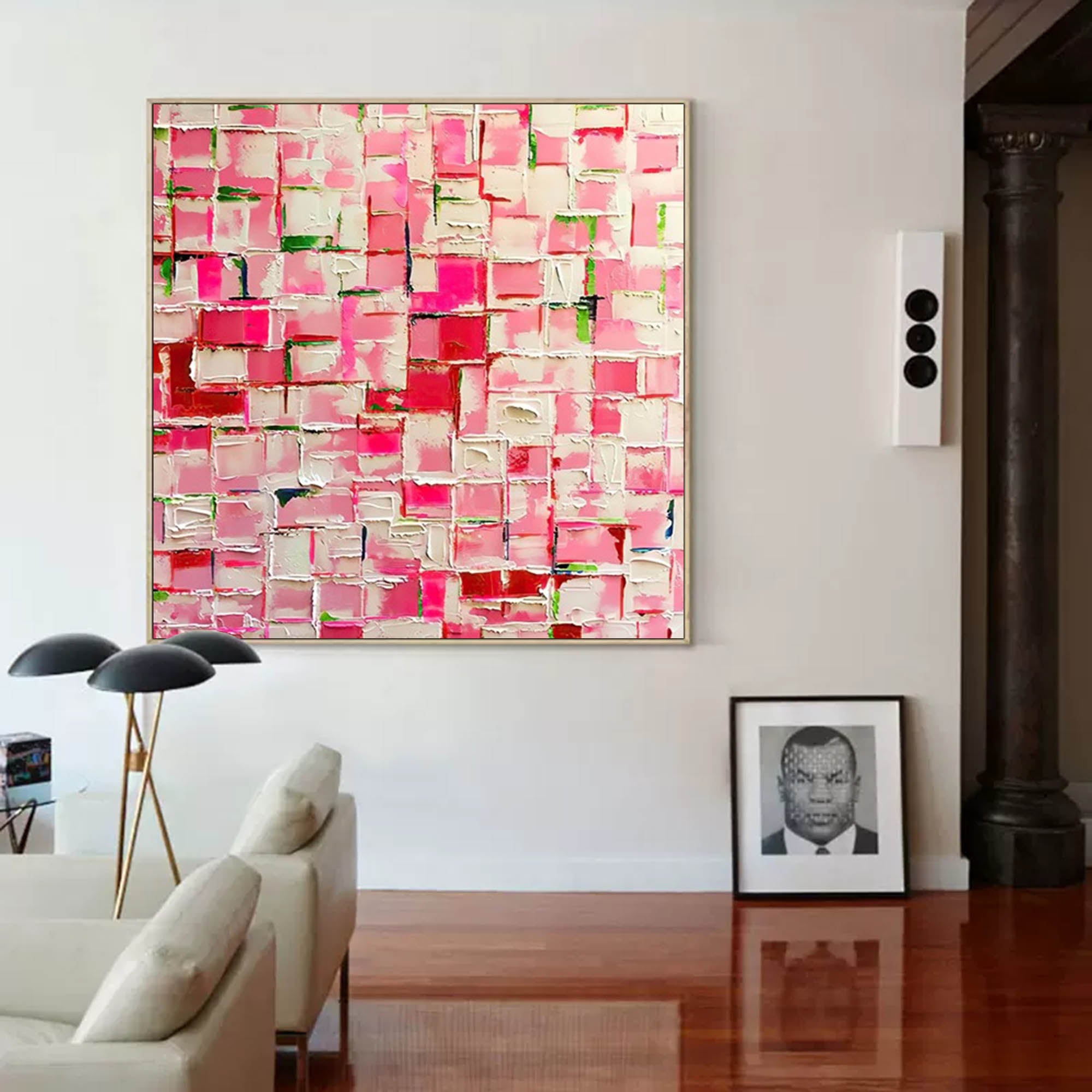 Square Pink Original Abstract Knife Oil Painting on Canvas Abstract Acrylic Painting Wall Art Pink Modern Art Home Decor