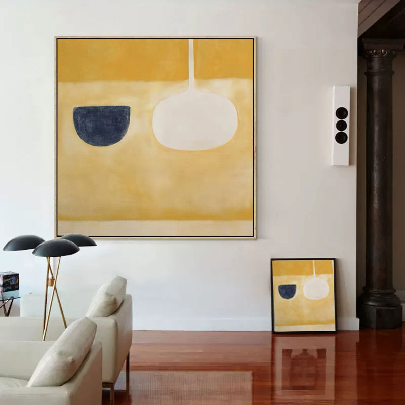 Original Yellow Abstract Acrylic Painting On Canvas Modern Minimalist Art for Bedroom