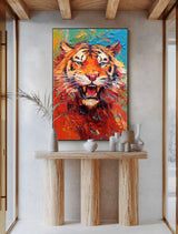 Texture Tiger Oil Painting Impressionist Tiger Canvas Wall Art Modern Animal Oil Painting Framed Living Room Decor