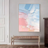 Large Minimalist Abstract Painting On Canvas Textured Blue Art Pink Acrylic Painting