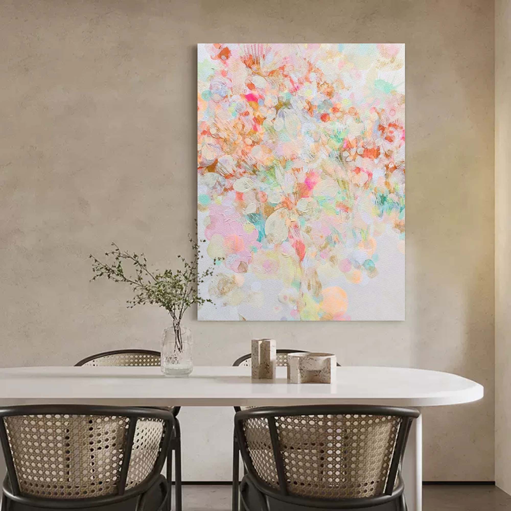 Abstract Pink Flower Oil Painting On Canvas Original Floral Painting Modern Textured Living Room Wall Art Decor